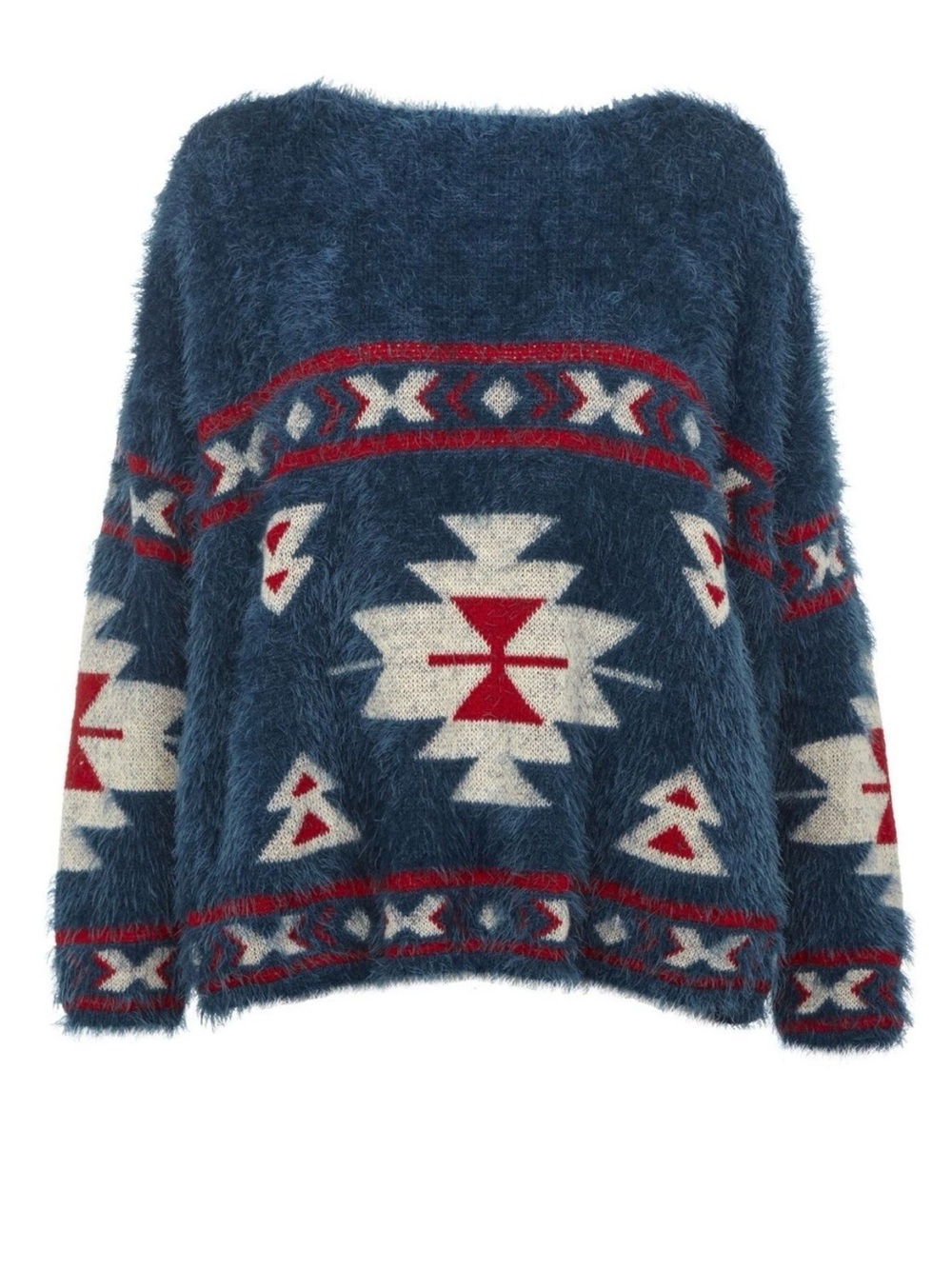 Yumi Fuzzy Aztec Southwestern Sweater Womens US 2/4 Blue Red Boho